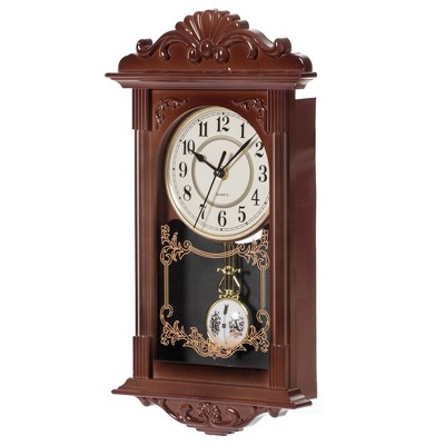 Brown Vintage Grandfather Style Plastic Pendulum Wall Clock