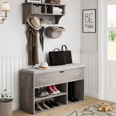 Shoe Storage Bench, Storage Cabinet, Foyer Bench with 3 Cubes