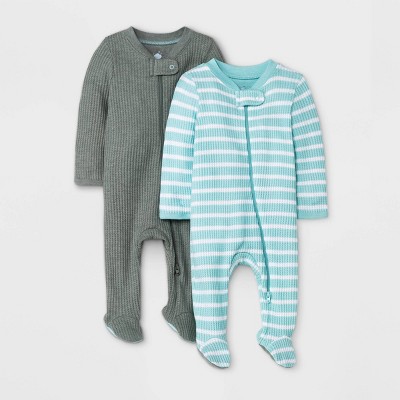 Image of Baby Boys' 2pc Waffle Sleep N' Play with Mitten Cuffs - Cloud Island™ Turquoise/Green 0-3M