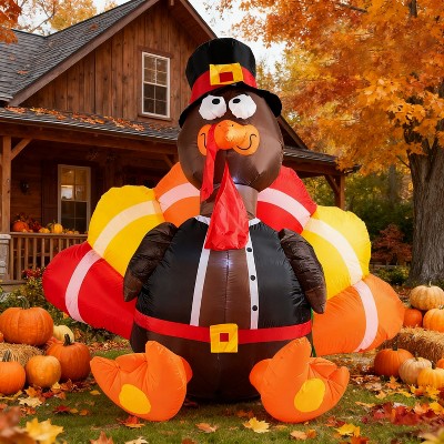Joyft 6 FT Thanksgiving Inflatable Turkey Decorations, Blow Up Turkey with Pilgrim Hat, LED Light Up Turkey for Outdoor Yard Garden Decor