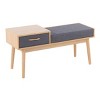 GlasFlength Ottomans and Benches Telephone Contemporary Bench in Natural Wood and Gray Fabric with Pull Out Drawer for Living Room, Gray, 45"*18"*9" - 2 of 4