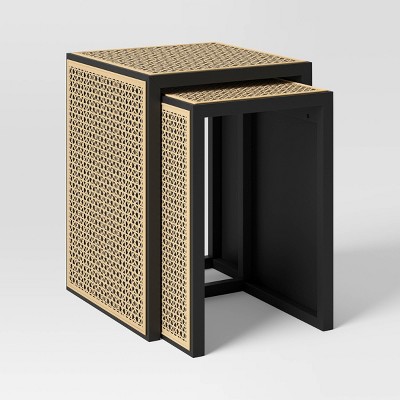 Nesting Accent Table Black Natural FA Threshold Square Wood Composite End Table 24 Height