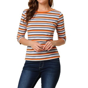 INSPIRE CHIC Women's Elbow Sleeves Boat Slim Fit Casual Stripe Animal Print Multi Floral Pattern T-Shirt - 1 of 4