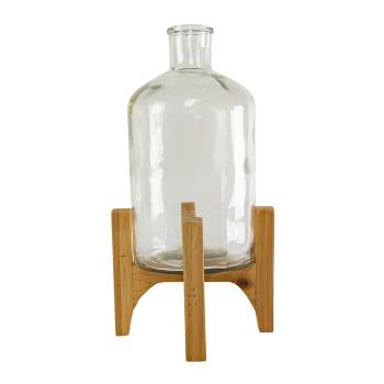 Pedestal Vase Glass & Wood - Foreside Home & Garden