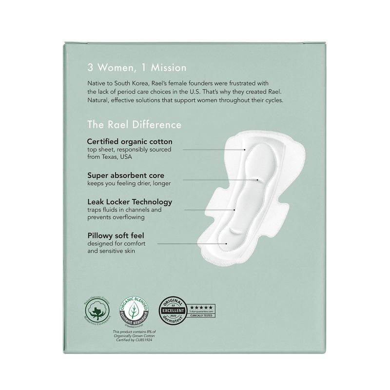 Rael Organic Cotton Cover Large Menstrual Fragrance Free Pads - Unscented - 14ct, 3 of 10