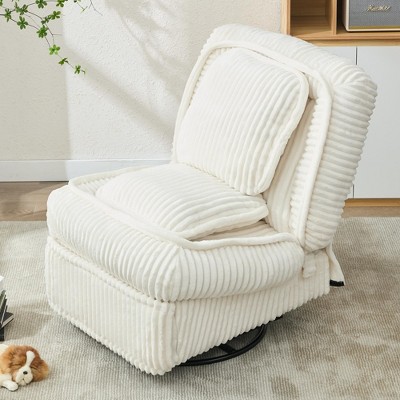 Grungis Modern Swivel Rocking Single Sofa with Adjustable Backrest & Footrest, Manual Glider Rocking Armless Chair for Living Room