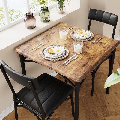 3-Pc Dining Set for 2 - Square Table w/Upholstered Chairs, Fits Small Spaces/Apartments