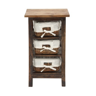 Small Wood Shelf with Basket Drawers Dark Brown - Olivia & May