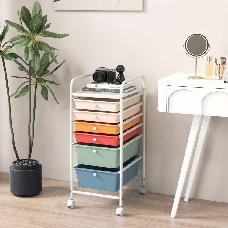 Costway 6 Drawer Rolling Storage Cart Scrapbook Paper Office Organizer  Yellow/Black/Clear/MultiColor/Colorful/Macaron/Mixed Pink/Mixed Black/Hot Pink, 4 of 10