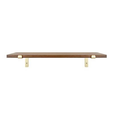 7.75" x 23.75" Wood Wall Shelf with Reserved L Bracket Walnut/Brass - Threshold™