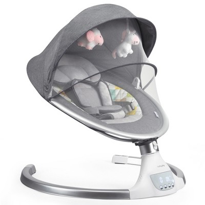 Baby Swing Electric Rocking Chair w/  Music Timer Mosquito Net Gray\Beige
