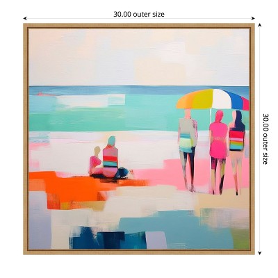 Summer Vibes Abstract Beach Scene Canvas Art in Maple Frame