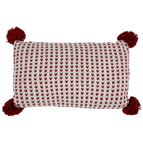 Red throw with pom poms hotsell