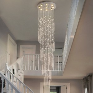 LLHZSY 9-Lights Luxury Crystal Raindrop Chandelier for High Ceiling Spiral Staircase - W23 2/5" - 1 of 4