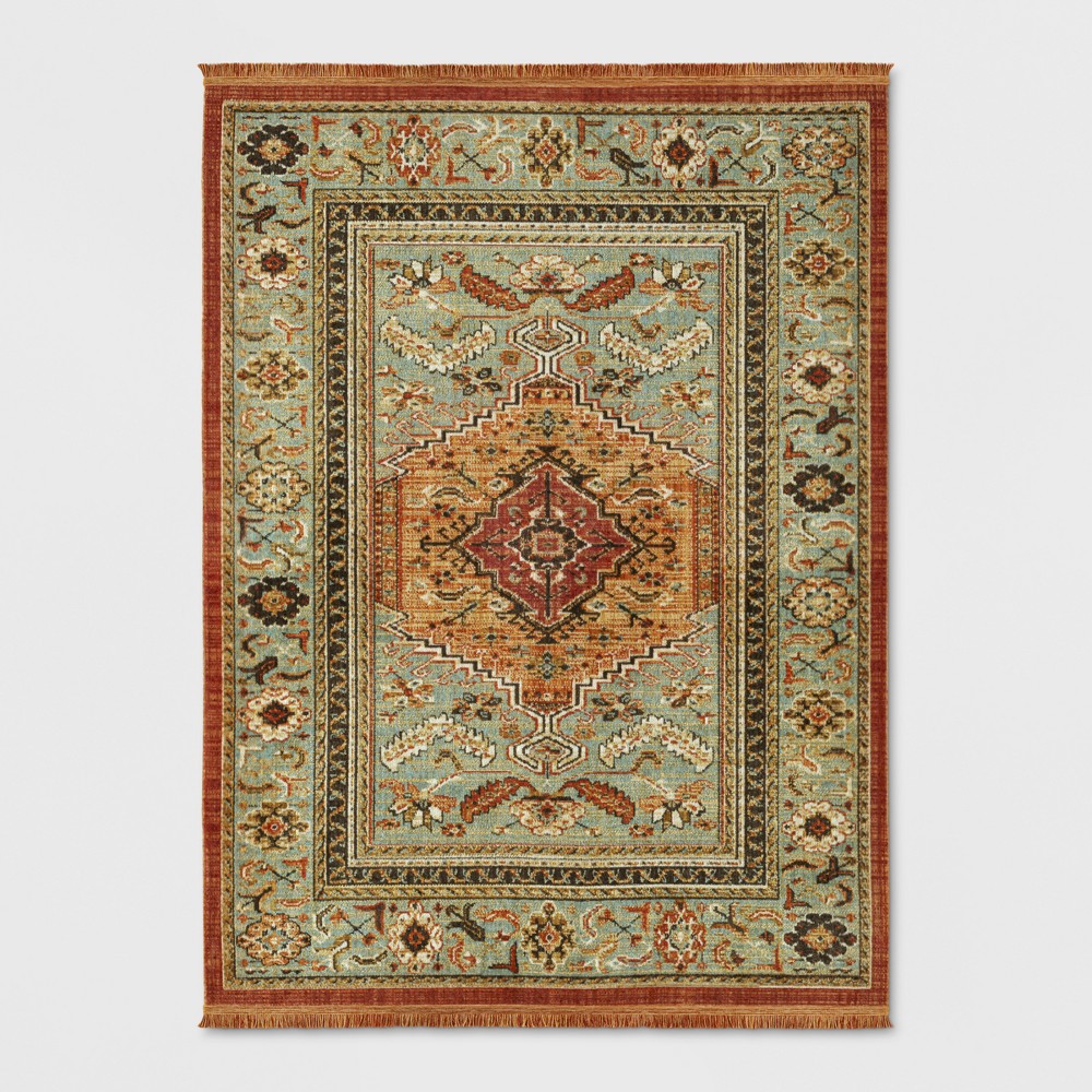 5'x7' Floral Woven Accent Rug Green/Red - Threshold™