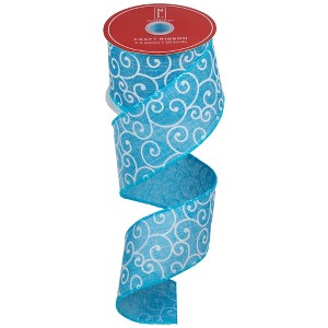 Northlight Swirl Wired Spring Craft Ribbon - 2.5" x 10 Yards - Blue and White - 1 of 4