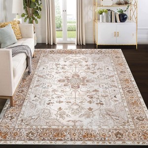 Area Rug, Vintage Distressed Flower Rug, Non Slip Floor Carpet, Soft Low Pile Thin Rug, Accent Rug for Kitchen, Bedroom, Living Room - 1 of 4