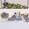 4-Piece Boho Patio Furniture Set with Handmade Rope Weave, Acacia Wood Table, OLEFIN Cushions, and Metal Frame - 2 of 4