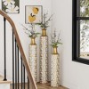 Angel Sar Metal Floor Vase, Tall Floor Vase with Gold Twig Pattern, Antique White Finish (Set of 3) - 3 of 4
