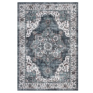 Washable Vintage Printed Rug Non Slip Low Pile Rug Soft Throw Floor Cover Foldable Indoor Carpet for Living Room Bedroom Playroom Nursery - 1 of 4