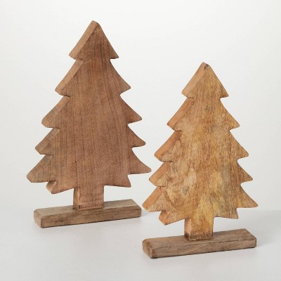 Mango Wood Large Tree Accents Brown 16.5" & 14.5" Wood Set of 2