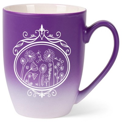 Elanze Designs Flowers in Circle Two Toned Ombre Matte Purple and White 12 ounce Ceramic Stoneware Coffee Cup Mug
