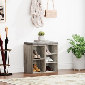 Shoe Bench with Cushion and Cubbies, Entryway Storage Bench with Adjustable Shelves, Multifunctional Shoe Rack Organizer - 1 of 4
