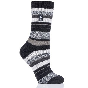 Heat Holder® Women's Peony LITE™ Multi Stripe Crew Socks | Thermal Yarn | Medium-Thick Socks Casual Shoes + Boots | Warm + Soft, Hiking, Cabin, Cozy at Home Socks | 5X Warmer Than Cotton - 1 of 4