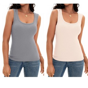 ATHLECHIC Women's Scoop Neck Ribbed Wide Strap Sleeveless Workout Basic Sport Tank Tops 2 Packs - 1 of 4