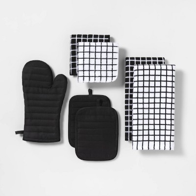 7pc Cotton Kitchen Textile Set Black - Room Essentials&#8482;