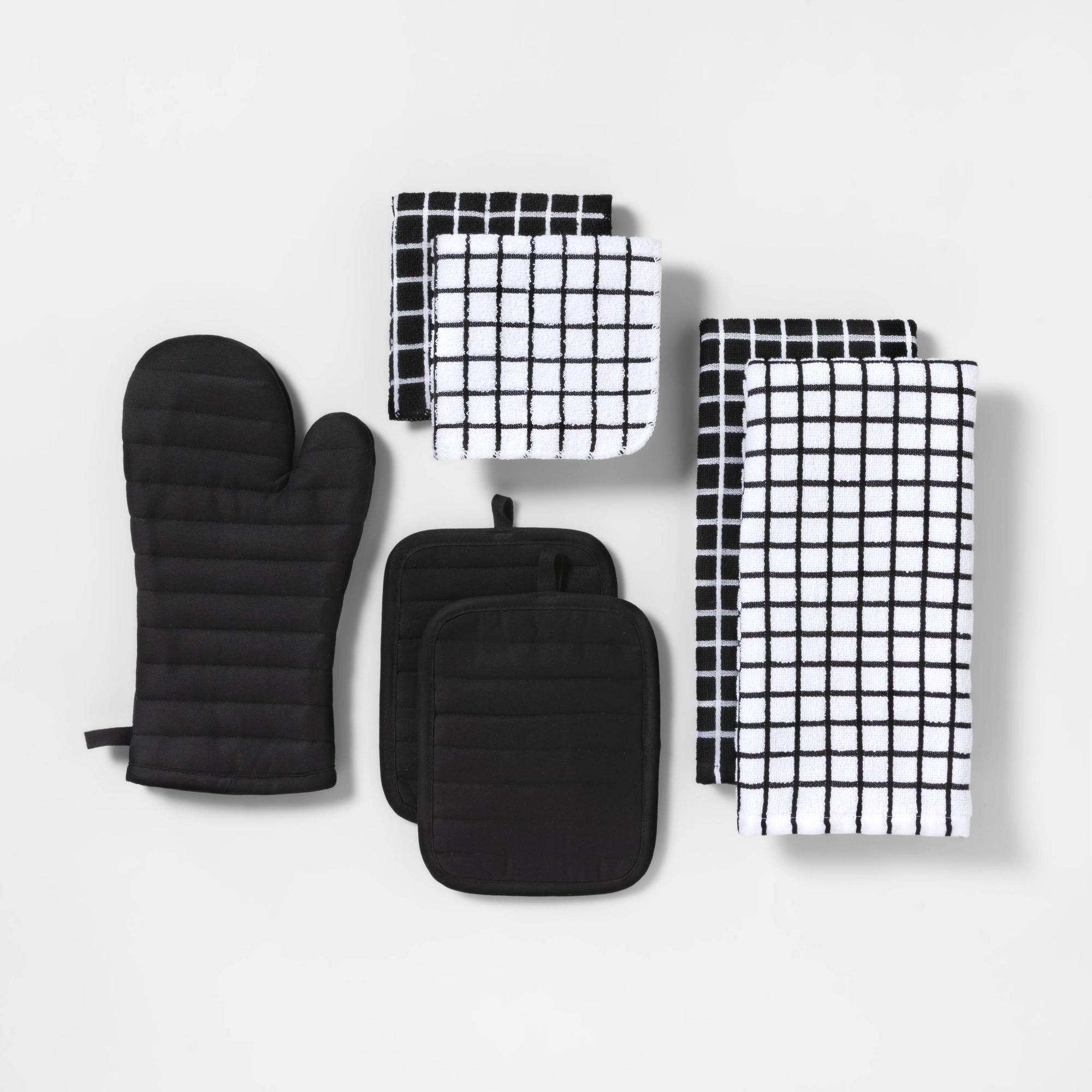 7pc Cotton Kitchen Textile Set Black - Room Essentials™