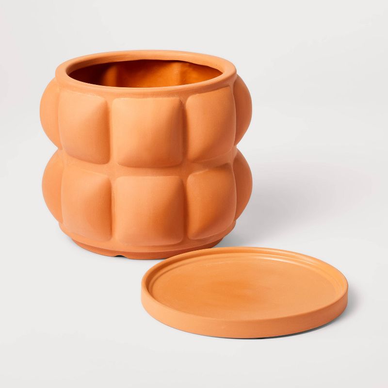 Hilton Carter for Target Terracotta Embossed Ceramic Indoor Outdoor Planter Pot Orange, 3 of 5