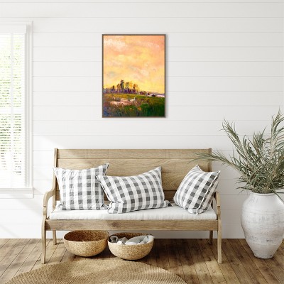Abstract Marshland Scenic Landscape Canvas Wall Art with Bronze Frame