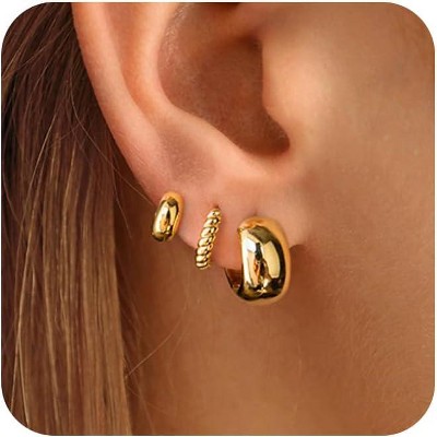 Freekiss 3 Pairs Gold Hoop Earrings Set: Dainty Stud Earrings Trendy Small 14K Gold Plated Hypoallergenic Dangle Cartilage
