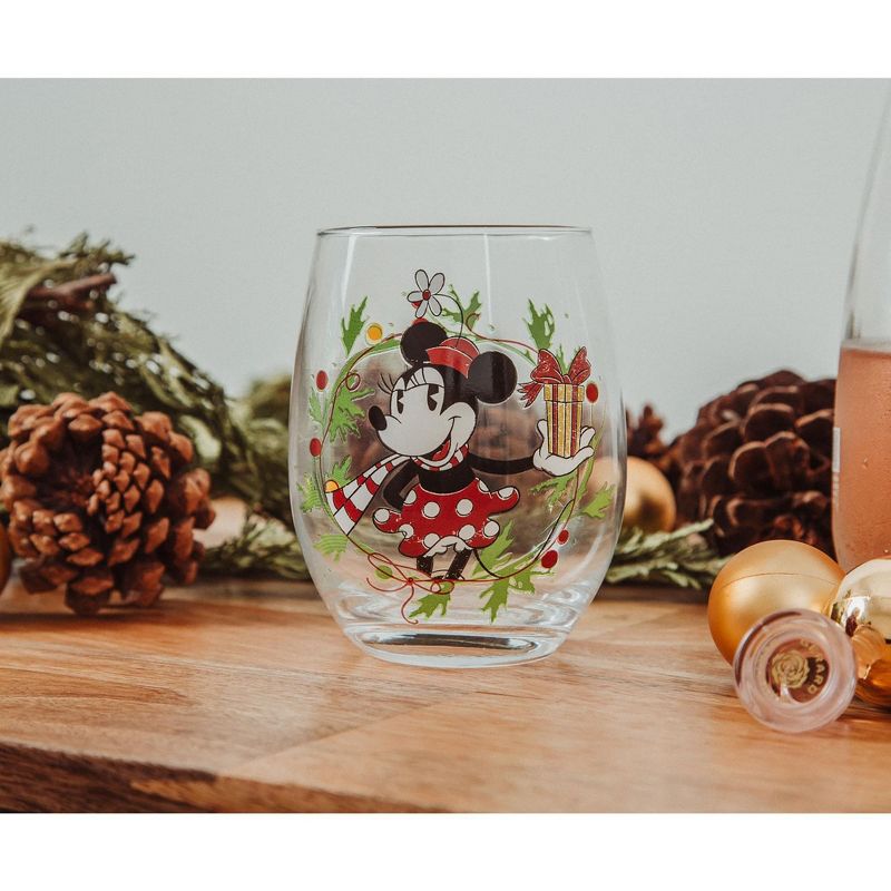 Silver Buffalo Disney Minnie Mouse Christmas Wreath Stemless Wine Glass | Holds 20 Ounces, 3 of 7