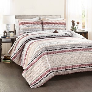 Southwest Stripe Quilt & Sham Set Red/Neutral - Lush Décor - 1 of 4