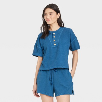 Women's Short Sleeve French Terry Henley Shirt - Universal Thread™