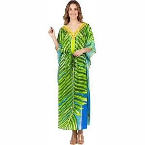 HAPPY BAY Women's Maxi Plus Size Long Slit Caftan Dresses One Size Green  Leaves : Target