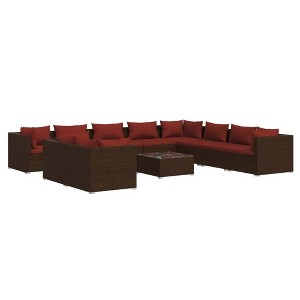 vidaXL Patio Lounge Set Outdoor Sectional Sofa Set Table Garden Poly Rattan - Brown and Cinnamon Red 5x Corner 5x Middle Table - 1 of 4