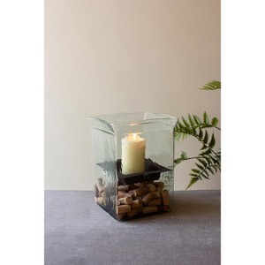 Clear Glass Candle Hurricane – 12" Tall Square Design by Kalalou - 1 of 3