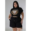 Slickblue Plus Stretch Short Set with Rhinestone Graphic Tee and Elastic Waist Shorts, Orange/Black/Green, Size 1XL-3XL - 3 of 4