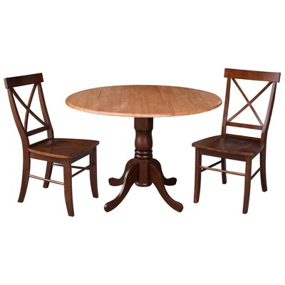42" Deana Dual Drop Leaf Dining Set: Compact, Extendable, Pedestal Base - International Concepts