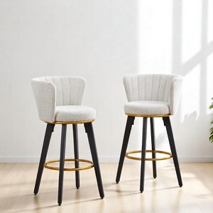 Set of 2 Counter Height Bar Stools, 26” Velvet Upholstered Dining Swivel Chair with Backrest and Gold Footrest, Stools for Kitchen or Dining Room - 1 of 4