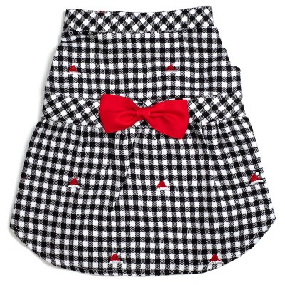 The Worthy Dog Flannel Check Plaid Embroidered Santa Hats Adjustable Pet Dress