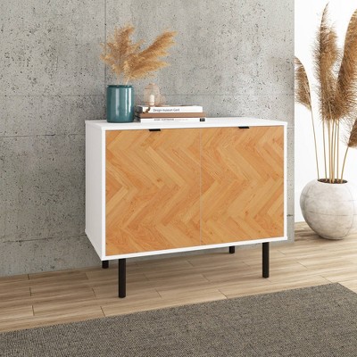 Liam White and Wood Mid-Century Modern Accent Cabinet