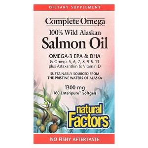 Natural Factors Complete Omega, 100% Wild Alaskan Salmon Oil, 1,300 mg, 180 Enteripure Softgels - 1 of 3
