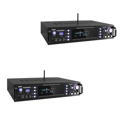 Pyle P3301BAT 3000 W Pro Wireless Multi Channel Bluetooth Amplifier Receiver with MP3/USB/SD/AUX Input, FM Radio, and Remote Control, Black (2 Pack)