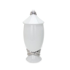 Gulches White Ceramic Decorative Jars with Silver Accent and Lid ¨C Set of 2 - 1 of 4