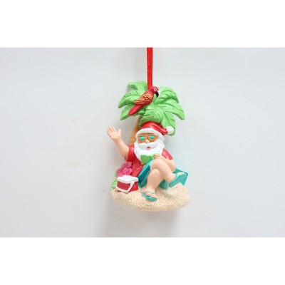 Season's Designs Christmas Tree Beach Coastal Santa Hanging Ornament, Resin 2.5 X 2.5 X 3.25 inchesdise Island