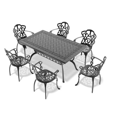 ONWITH (Cushions In Random Colors)7-Piece Set Of Cast Aluminum Patio Furniture With Cushions